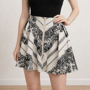 Anthropologie Edme & Esyllte Beige Black Chevron A-Line Skirt Size 0